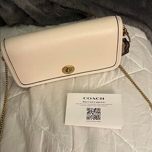 Coach Cream Crossbody Bag with Gold Chain